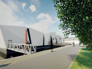 L'Île Ô vue du quai © Koen Olthuis / Waterstudio